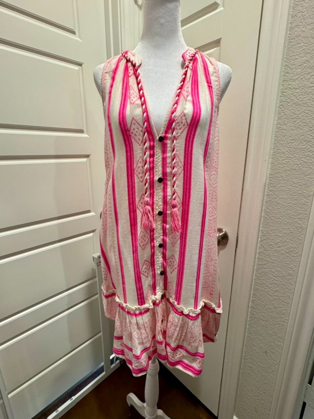 Veronica Beard Pink & White Dress Sz Large
